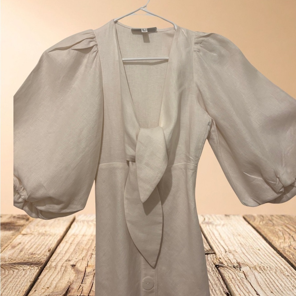Shona Joy Cream Mini Dress with Front Tie - Picture 6 of 7